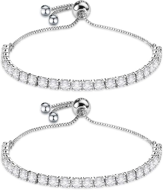 Bracelet for Women,Sterling Silver Tennis Bracelet Crystal Slider Bracelet S925 Women Bracelet Sparkle Diamond Zirconia Adjustable Bracelet Lady Bracelet Gift for Valentine's Day,Silver,Gold,Rosegold
