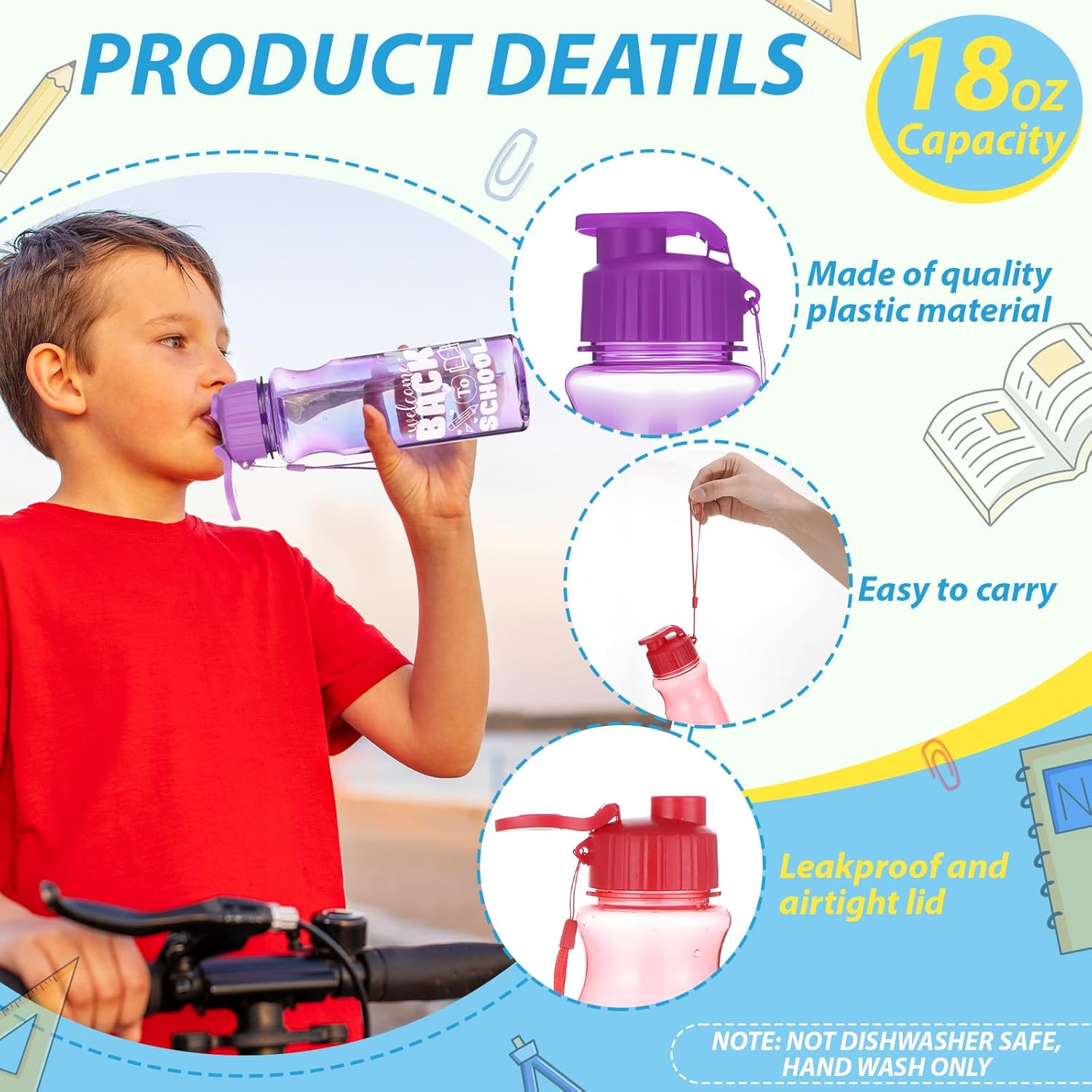 LemonRoad 48 Pcs Back to School Gifts Bulk for Students Teachers First Day of School Party Favors Including Water Bottle Pen Pouch Ballpoint Pens Gift Paper Bags Set for Class Reward Party Supplies