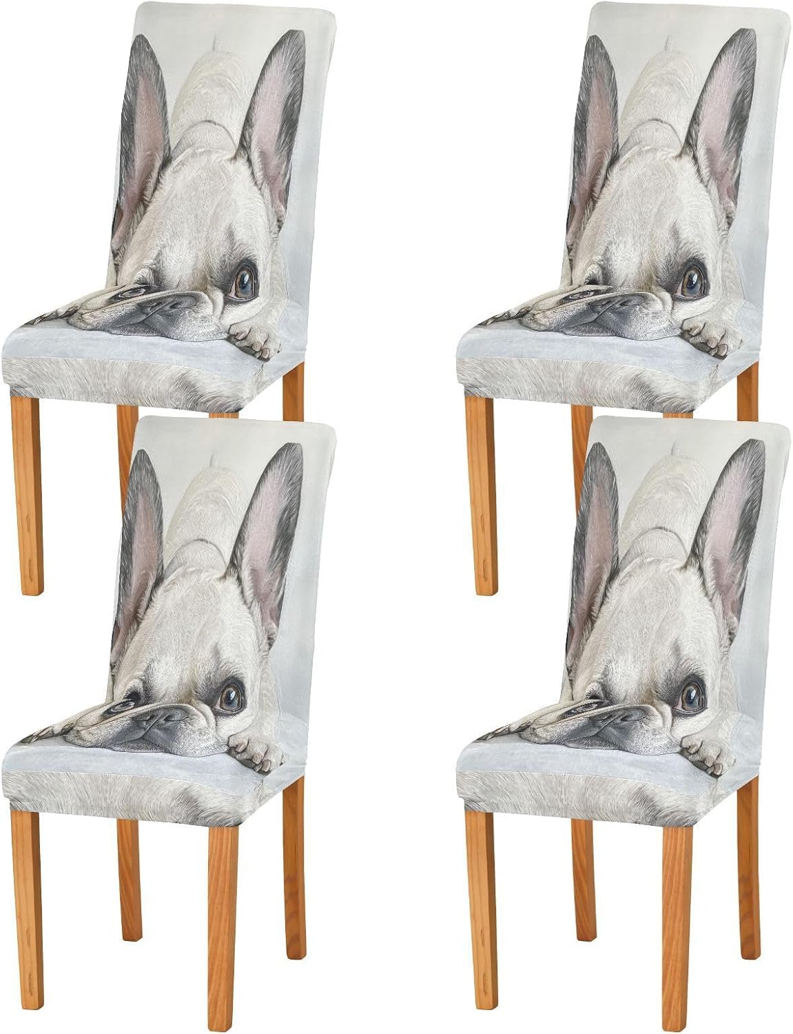 ALAZA Chair Covers for Dining Room, French Bulldog Lie Prone and Happy and Comfortably Stretch Chair Cover Sets Chair Protector Removable Washable for Ktichen Restaurant Hotel