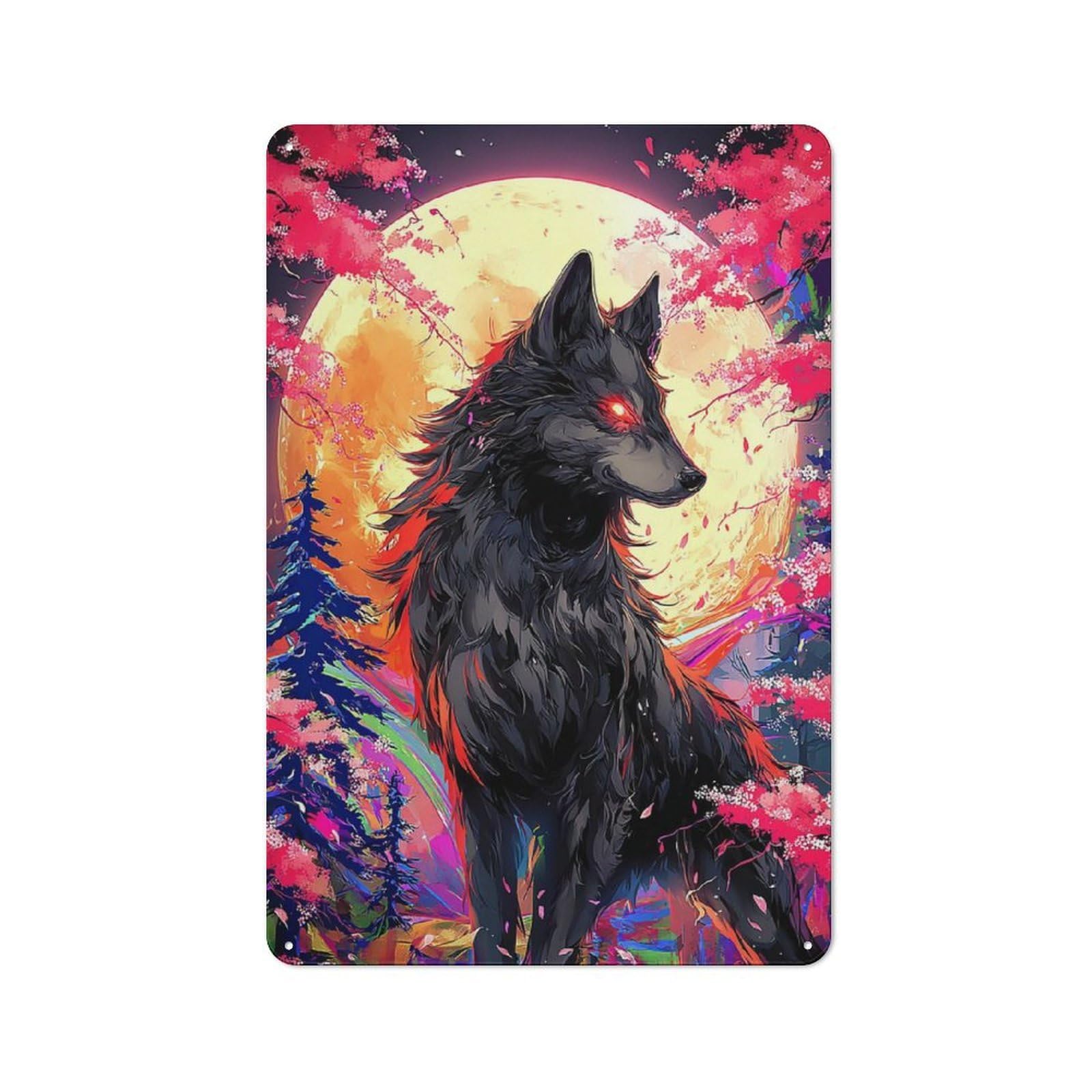 Wolf Moon Fantasy -1 Decorative Metal Plaque 30x20cm, Garage Style Shed Wall Plaque for Workshop, Basement, Shed Or Games Room