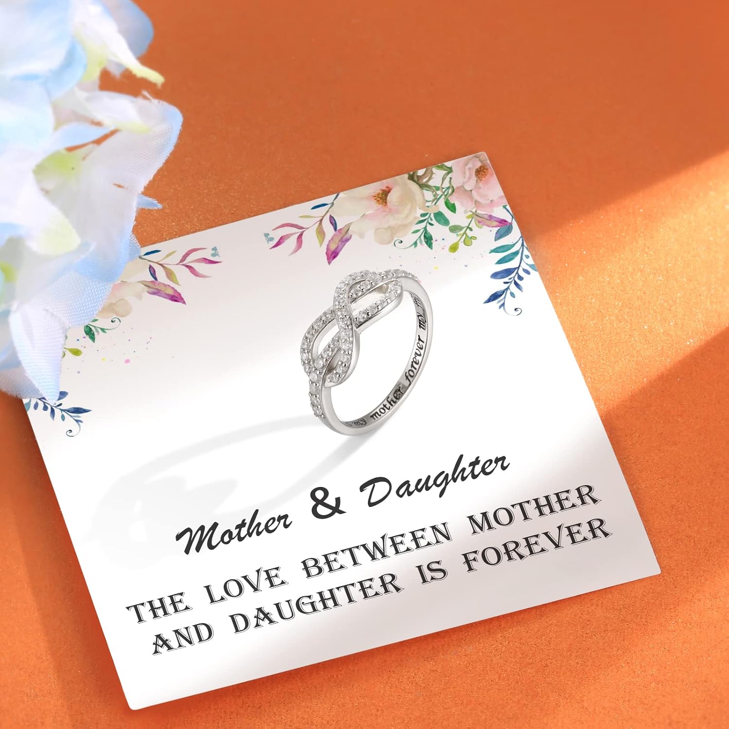 Infinity Knot Mother Daughter Ring - 925 Sterling Silver Always My Mother Daughter Forever My Friend Jewelry Gift for Women Mothers Day Birthday