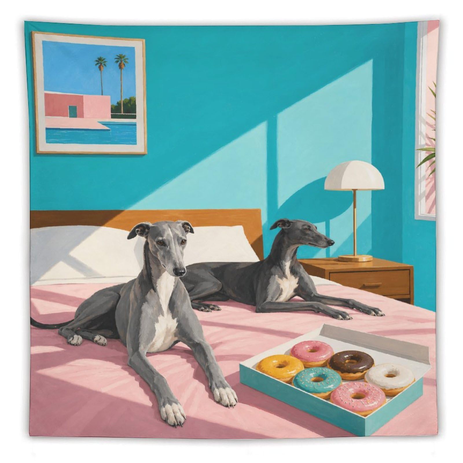 W7C8U2X3 Greyhounds in Bright Bedroom Wall Tapestry, Reading Corner