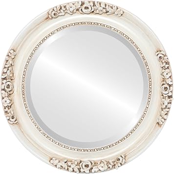 OVALCREST Round Beveled Wall Mirror for Home Decor - Versailles Style - Antique White - 18x18 Outside Dimensions