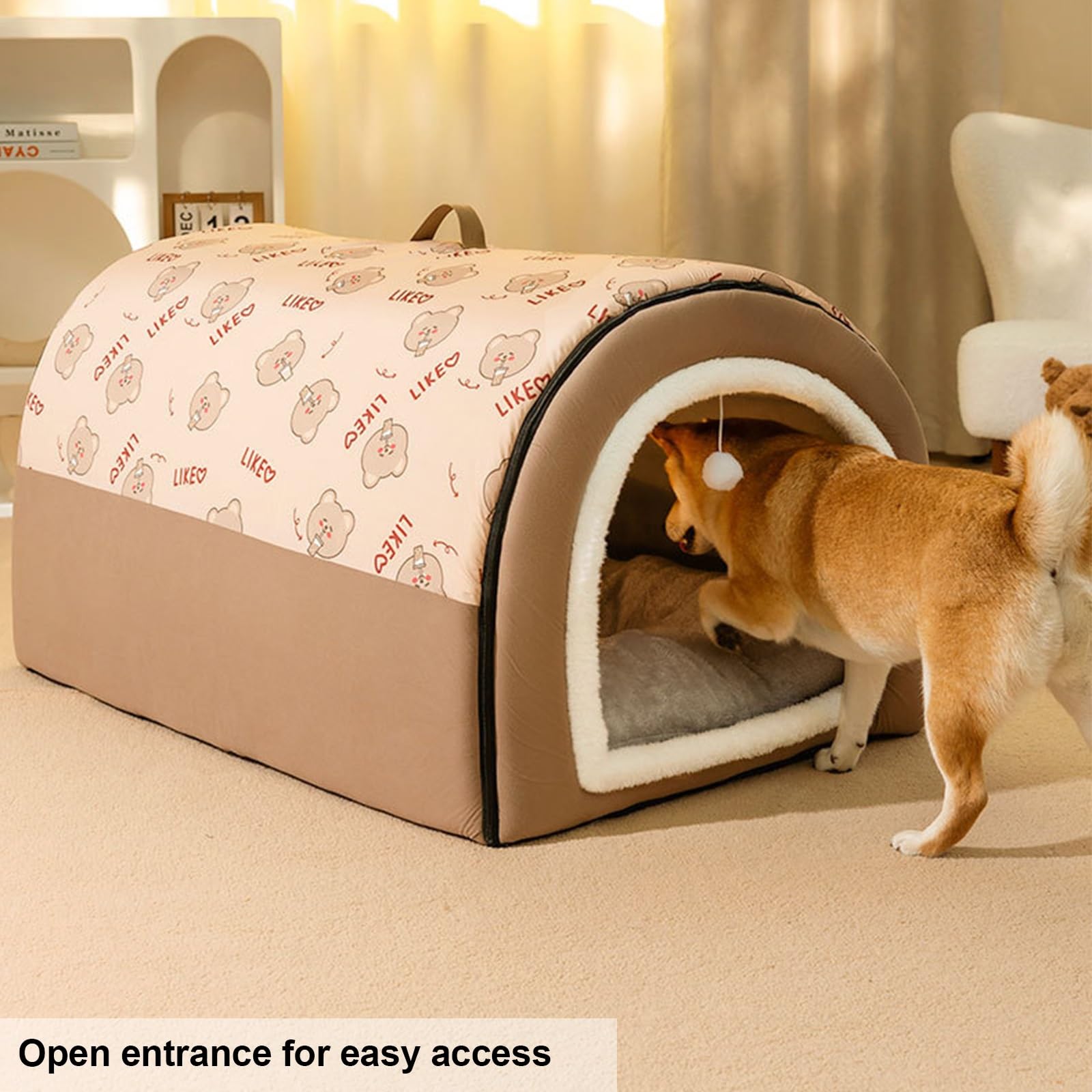 Cuccia Igloo Cane con Cuscino Removibile, Cuccia Cane Chiusa 2 in 1 Calda e Accogliente, Casetta per Cani da Interno Antiscivolo in Peluche e Cotone PP per Gatti Cani Conigli(Gray,75 X 50 X 50 cm)