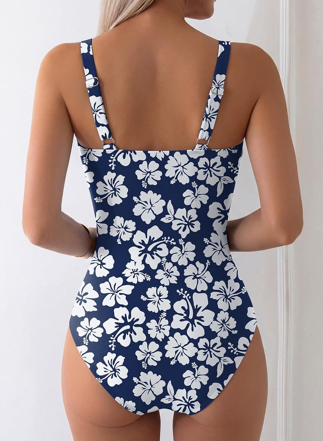 Aleumdr Womens Textured One Piece Swimsuit Tummy Control Bathing Suit Tie Knot Cutout Swimwear