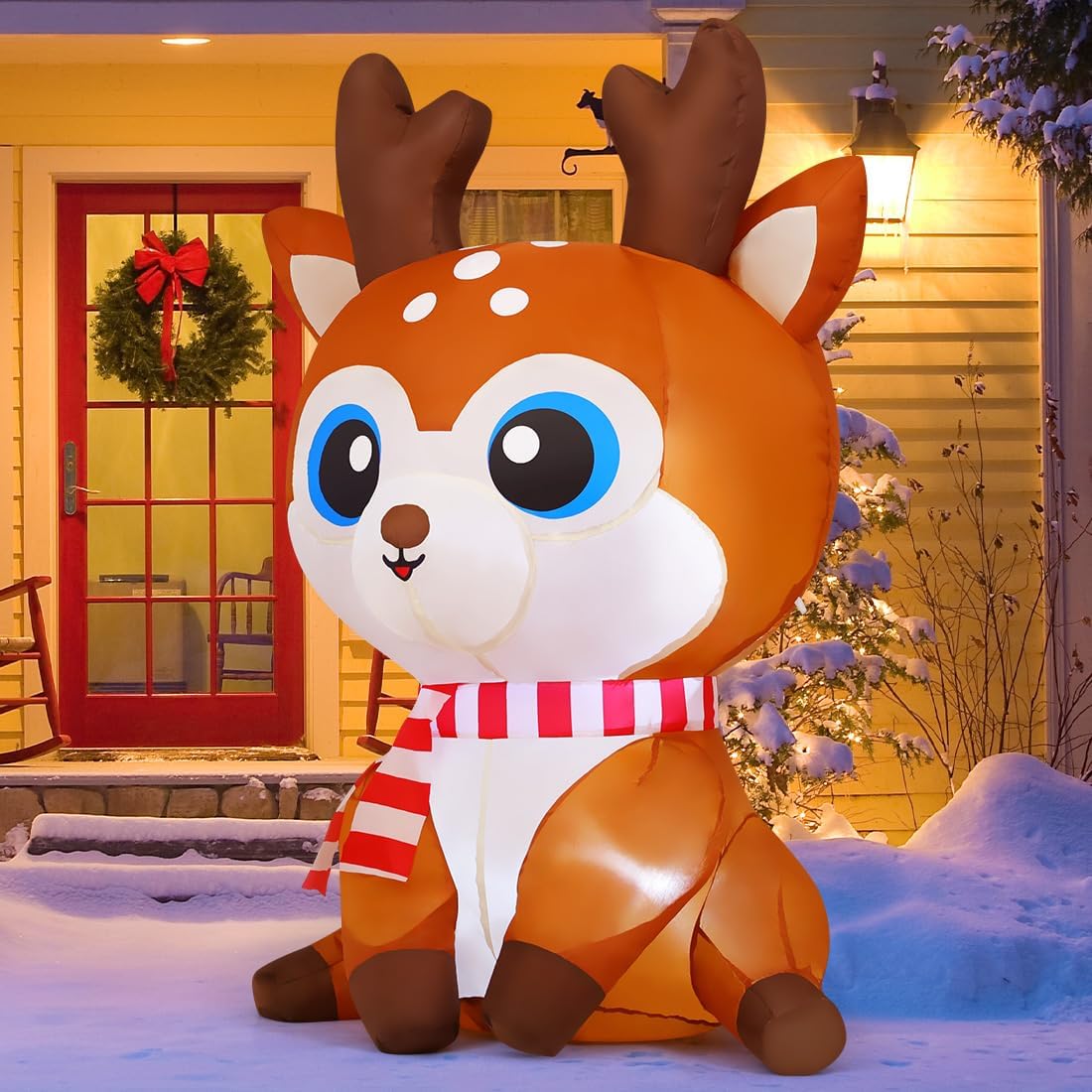 GOOSH 5 FT Christmas Inflatable Reindeer Outdoor Decoration Blow Up Yard Cute Deer with Built-in LEDs for Indoor Party Xmas Garden Lawn Decor
