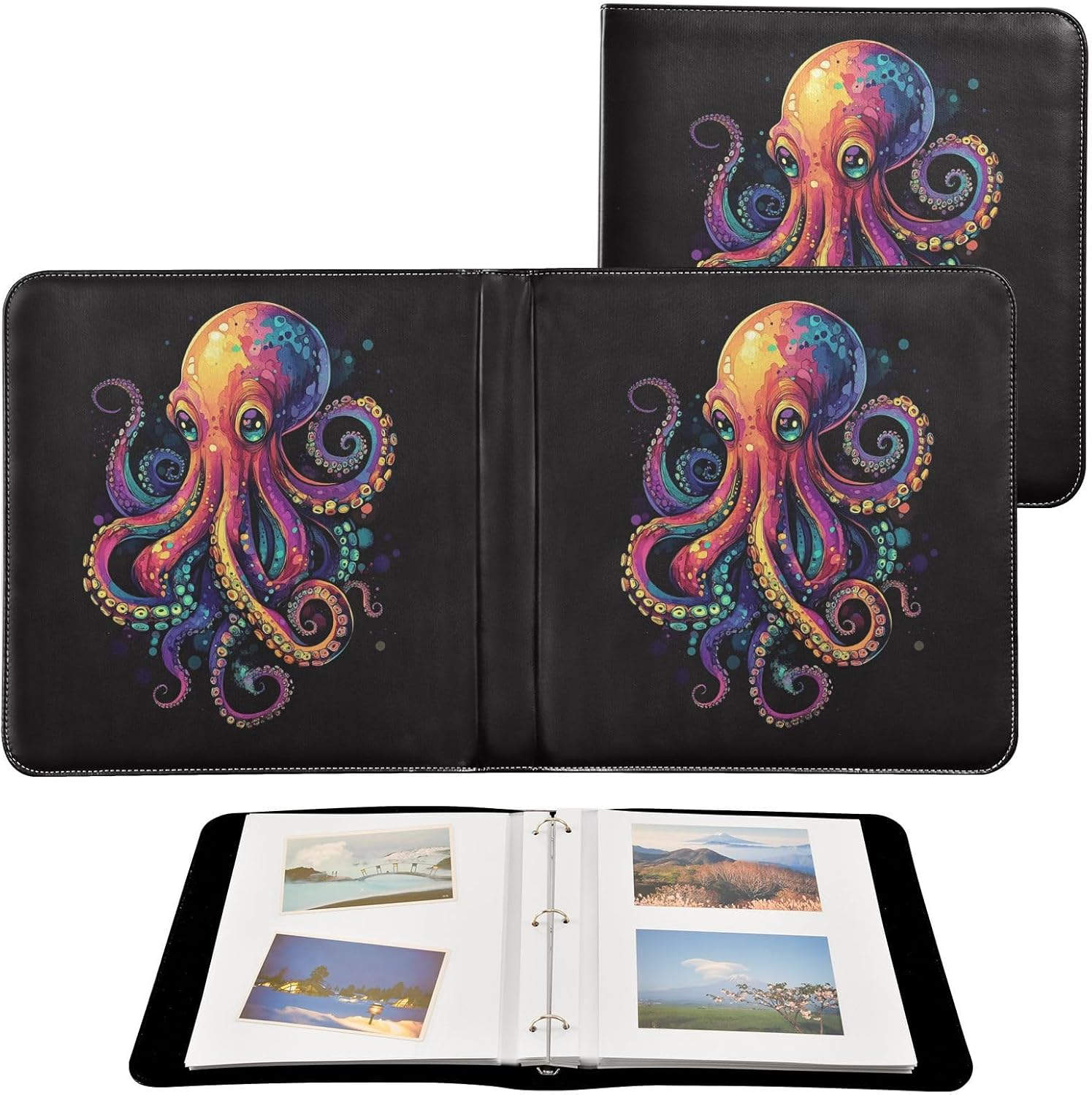 Large Photo Album, Cute Octopus (17) Personalized Leather Cover Photo Book for 4x6 5x7 6x8 Pictures, Photo Albums for Family, Baby, Wedding