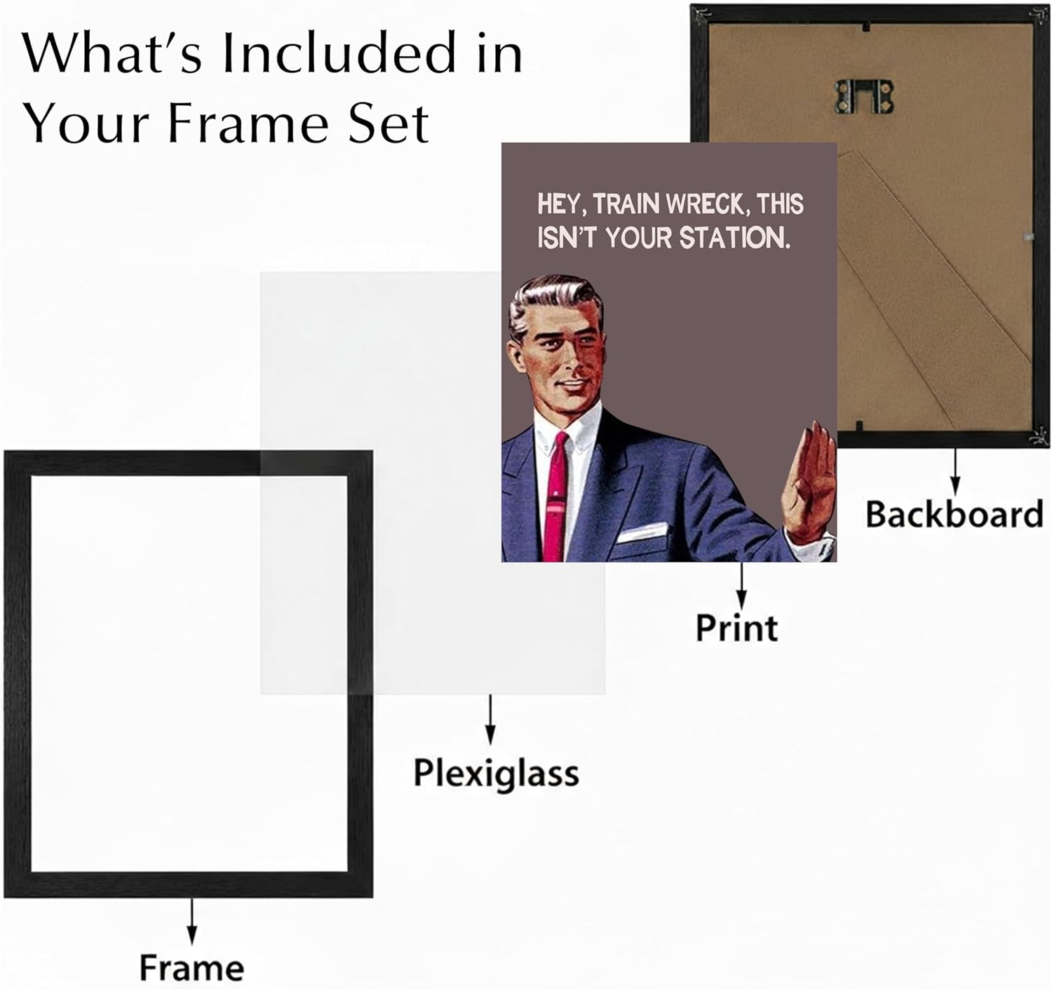 Hey, Train Wreck - Hilarious Sarcastic Wall Art Poster, Funny Typographic Retro Wall Decor for Home, Office, Studio, Living Room, Bedroom or Kitchen (Black Framed, 8 x 10 inches)