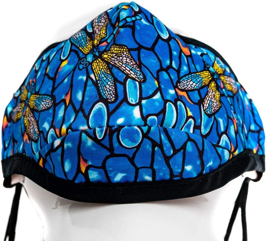 MODGY Fashion Mask 3-Layer Cloth Face Masks with Filter Pocket Insert, Nose Wire, Adjustable Ear Loops, Breathable, Reusable, Washable, Women, Men, Adults, Louis C. Tiffany Dragonfly