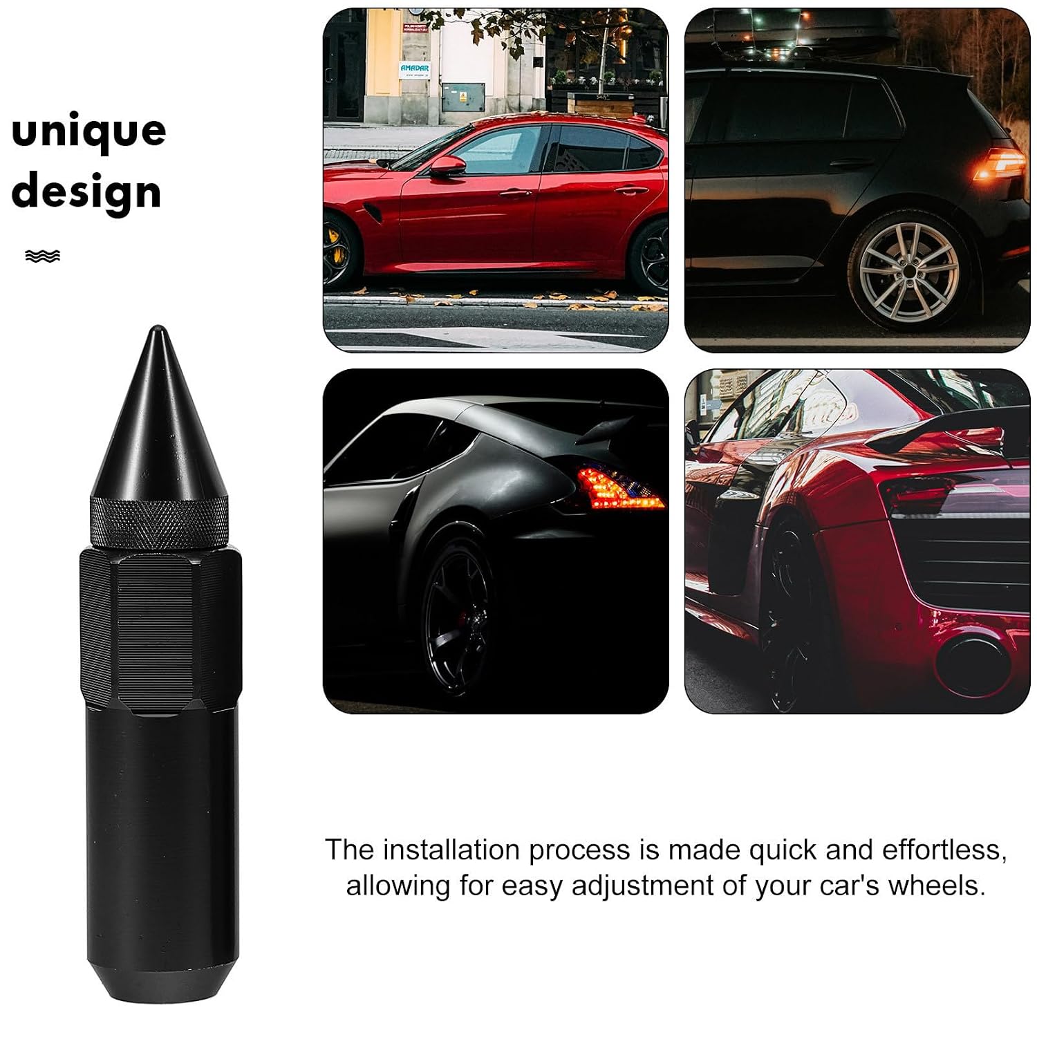 Generic 20pcs Black Aluminum Car Wheel Nut Covers Quick Installation Lug Nut Caps Set for Tire Protection and Dust Prevention, Universal Fit Car Wheel Accessories