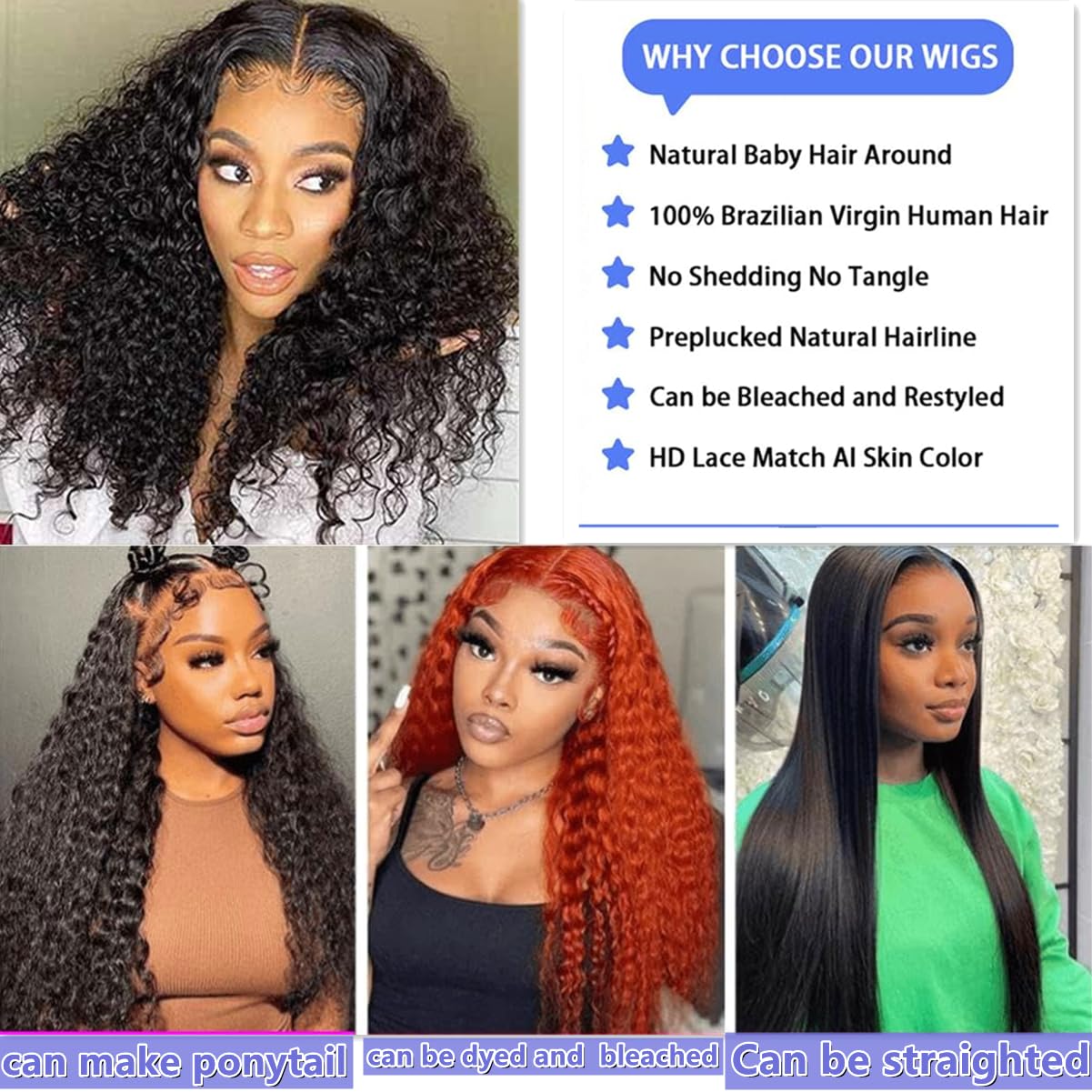 Josblue Deep Wave Lace Front Wigs Human Hair-13x4 HD Transparent Deep Curly Wave Frontal Wigs Human Hair for Women 180% Density Curly Lace Front Human Hair Pre Plucked with Baby Hair (32 Inch)
