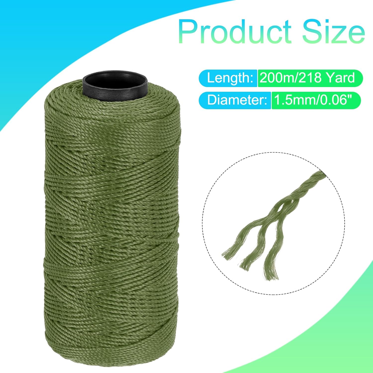 Generic Nylon String 3 Strands Twisted Mason Line 1.5mm x 218 Yards Nylon Twine String for DIY Projects, Home Improvement, Gardening, Gift Wrapping, Christmas Party Supplies, Deep Green