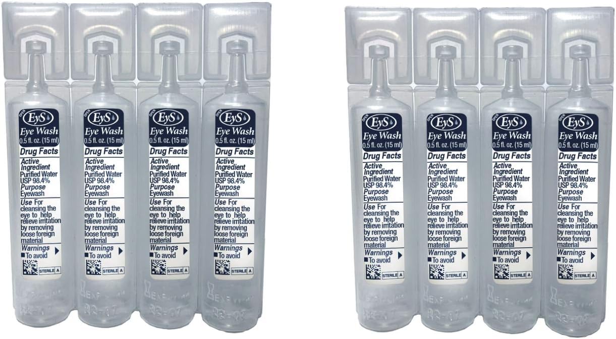 EyS Single-Use Sterile Eye Wash Vials, 0.5 fl oz Pack of 8 - Buffered Solution for Safe Debris Removal