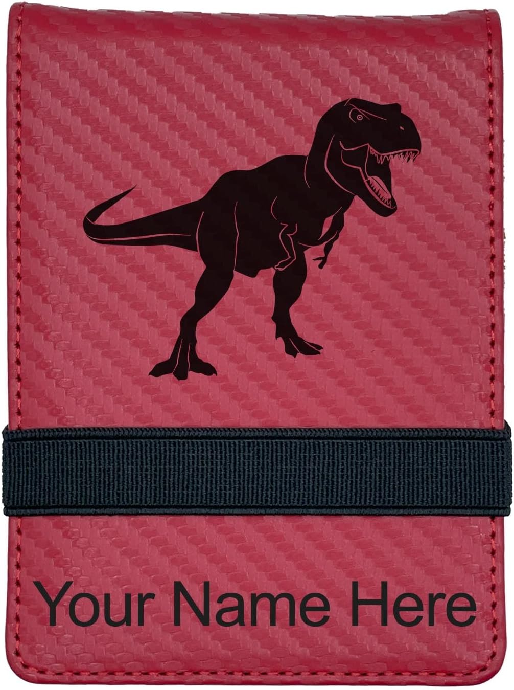 LaserGram Mini Padfolio with Notepad and Pen, Tyrannosaurus Rex Dinosaur, Personalized Engraving Included (Carbon Fiber Red)