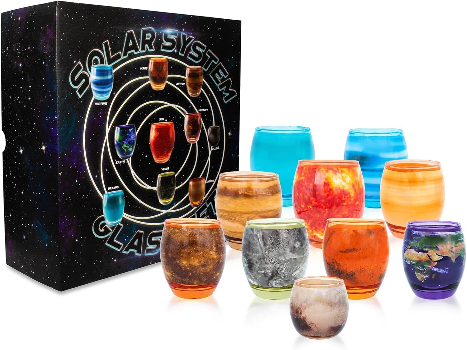 Toynk Solar System Planetary Glasses Set of 10 | Each Holds 4-10 Ounces