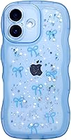 Vista 120 de Qokey para iPhone 14 Plus Funda de 6.7" con diseño de borde ondulado rizado, transparente, con purpurina, brillo, estrellas, brillante, lindo