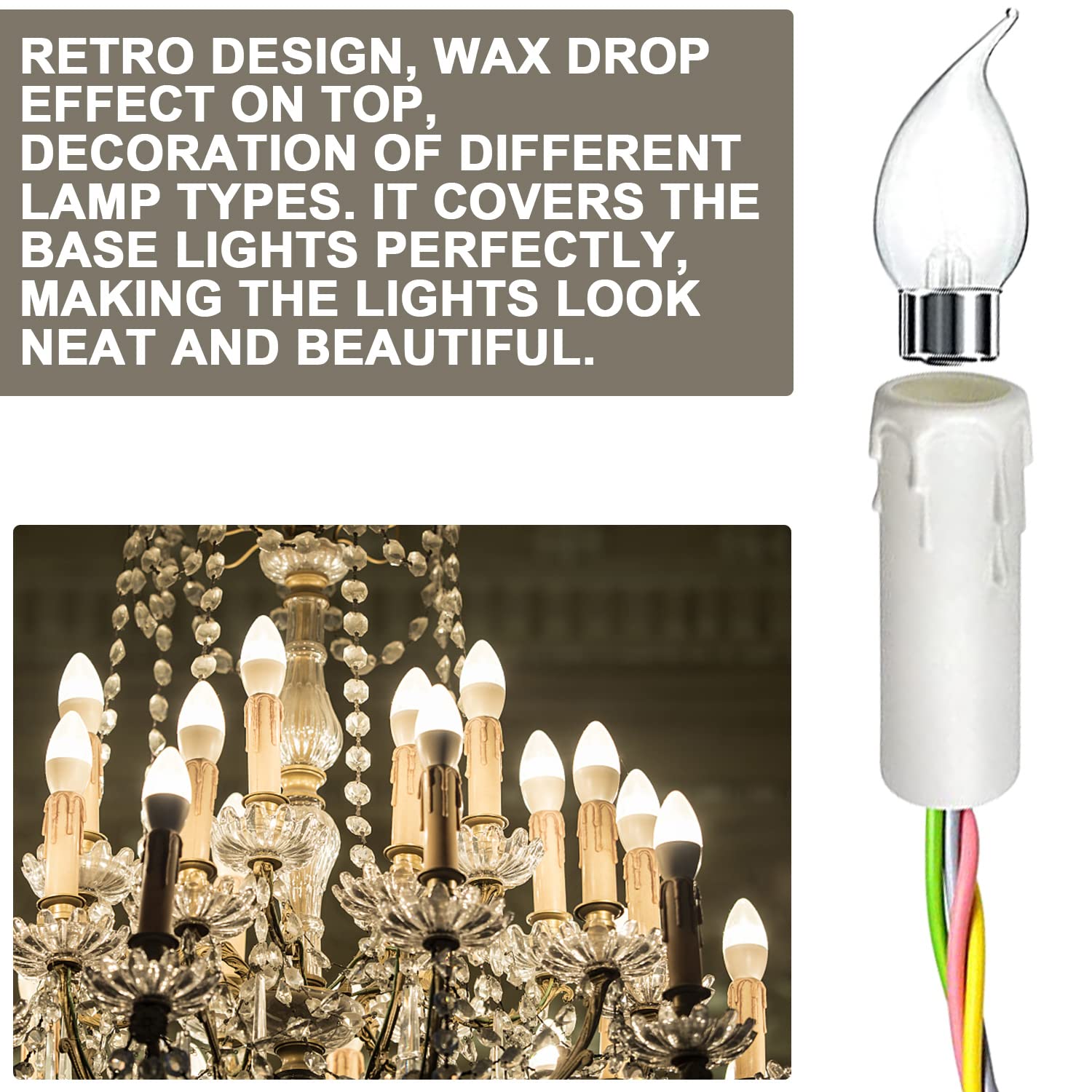 24 Pièces Tube de Bougie à Goutte, Gouttes En Plastique Couvre Les, TubesDouille de Bougie Cache pour chandeliers en cristal LED(25x10cm)