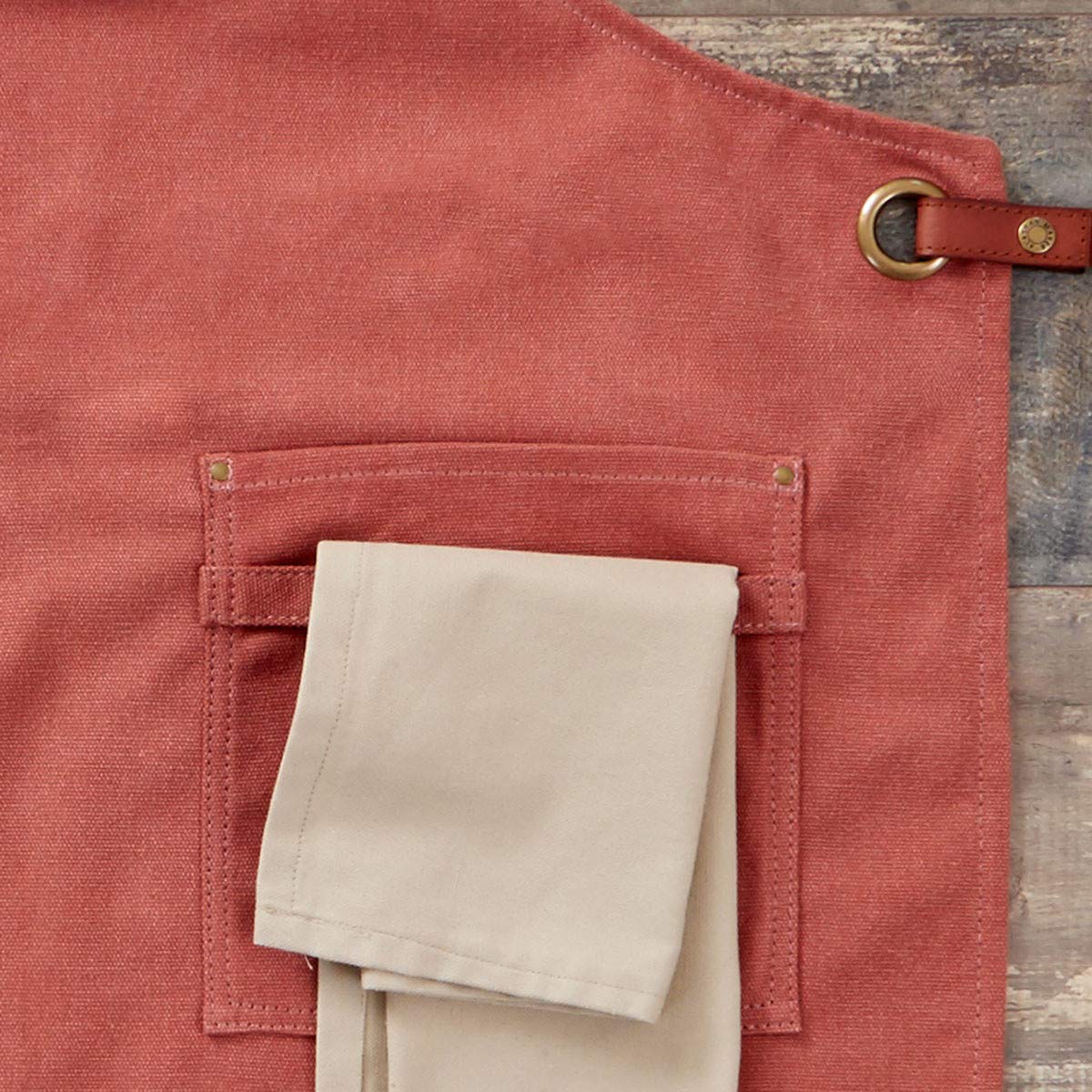 Alaskan Maker - Delantal de cocina de tela vintage y piel con múltiples bolsillos, n.º 325 – Enlaces de nudo, tamaño universal para hombres y mujeres, tierra de Siena, universal