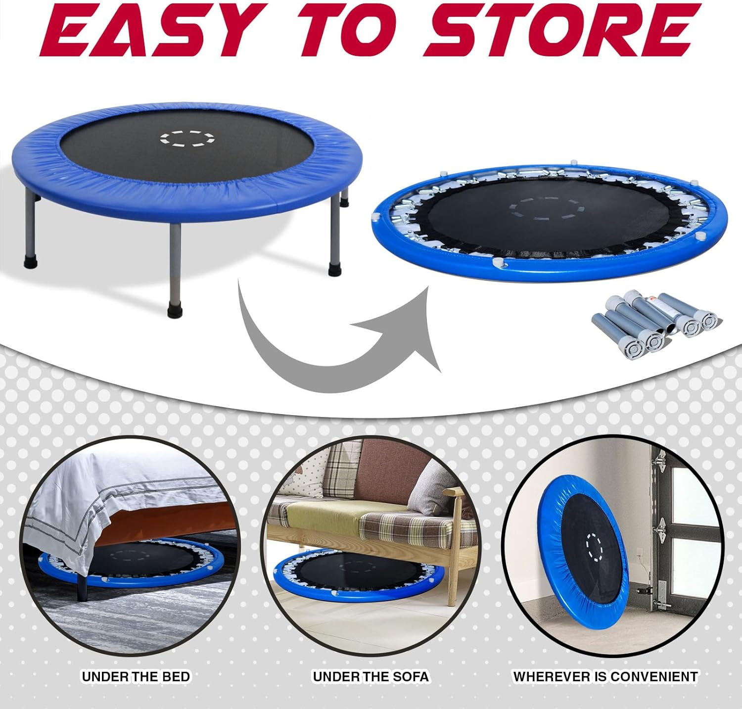 Mini Exercise Trampoline with Padded Spring Cover and Handlebar, 4FT, Blue