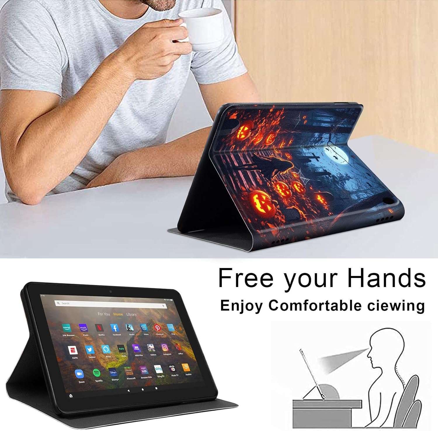 Case Fits Kindle Fire HD 8 & 8 Plus Tablet(12th/10th Generation, 2024/2022/2020 Release) 8", Slim PU Leather Stand Cover with Auto Wake/Sleep, Multi-Angle Viewing, Dark Forest