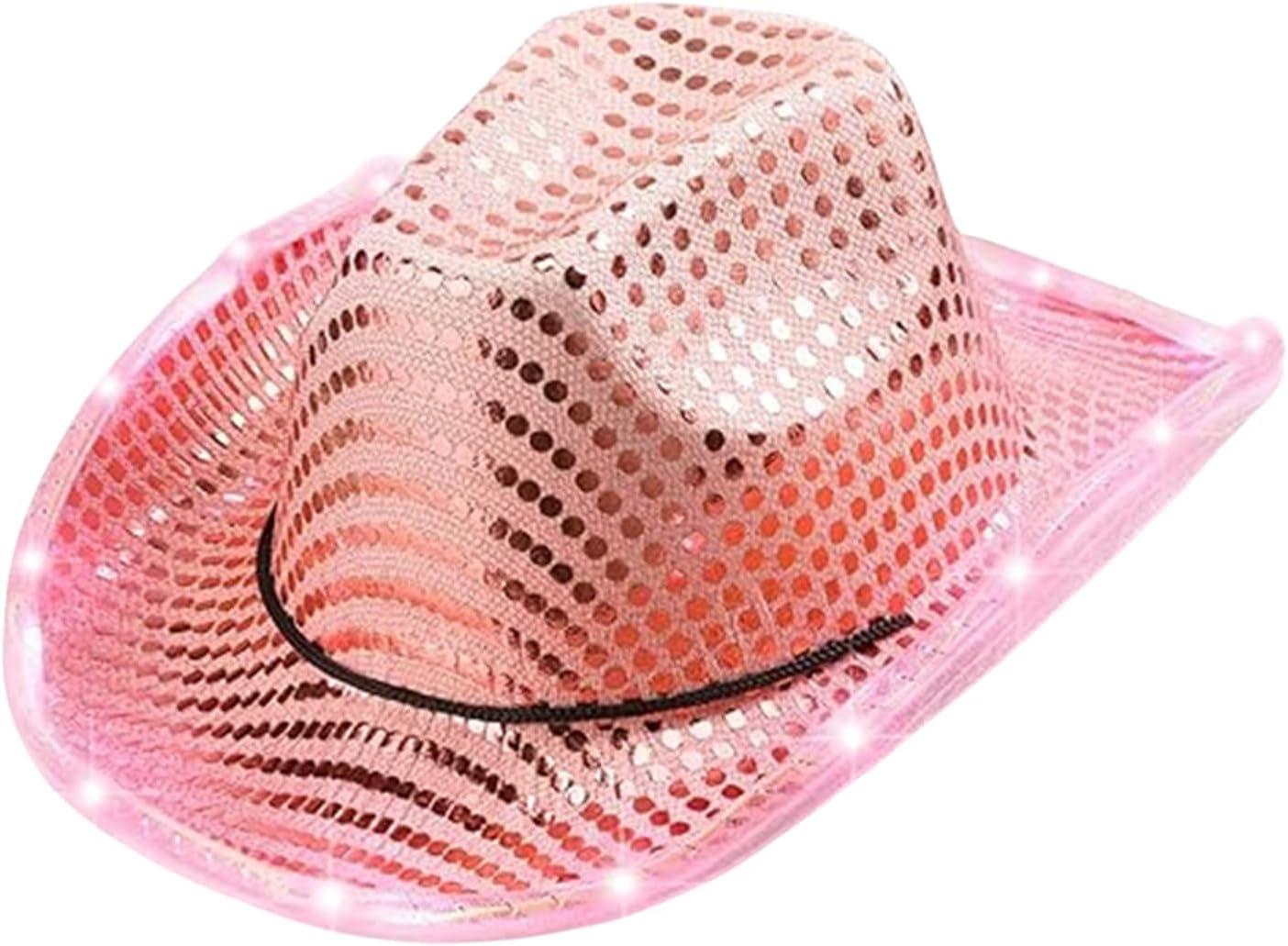 Shiny Sequin Light Up Cowboy Hat Flashing Western Cowgirl Hat Vintage Dance Ball Disco Jazz Hats Party Costume for Men Women