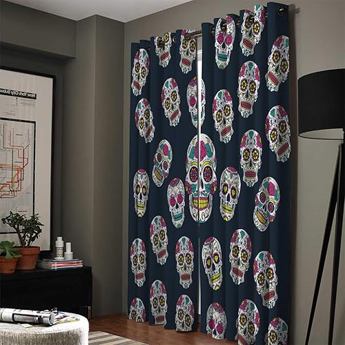 Miniatura 2 de FortuneHouse Blackout Curtains Thermal Insulated Skull and Flower Pattern Solid Pattern Metal Grommet Elegant Room Drapes Window Curtain for Bedroom