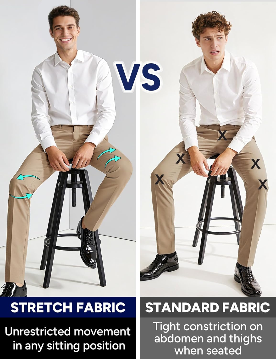 Mens Stretch Dress Pants with Expandable Waist 3 Fits: Slim Fit/Classic Straight/Big & Tall - Image 4
