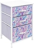 Sorbus Nightstand Storage Organizer with 3 Drawers - Kids Girls, Boys Bedroom Furniture Storage Chest for Clothes, Closet Organization - Steel Frame, Wood Top, Tie-dye Fabric Bin (Blue/Pink/Purple)