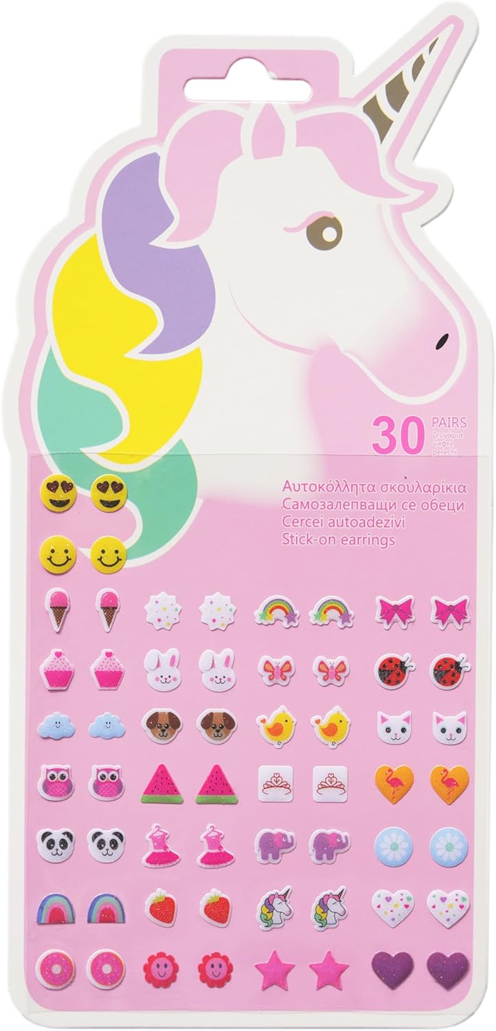 30 Pairs Kids Stick on Earrings - Unicorn Rainbow Sticker Earring for Little Girls 4-8 – Stick on Earrings for Little Girls 4-6 Press on Sticky Earring Jewelry Stickers (Unicorn)