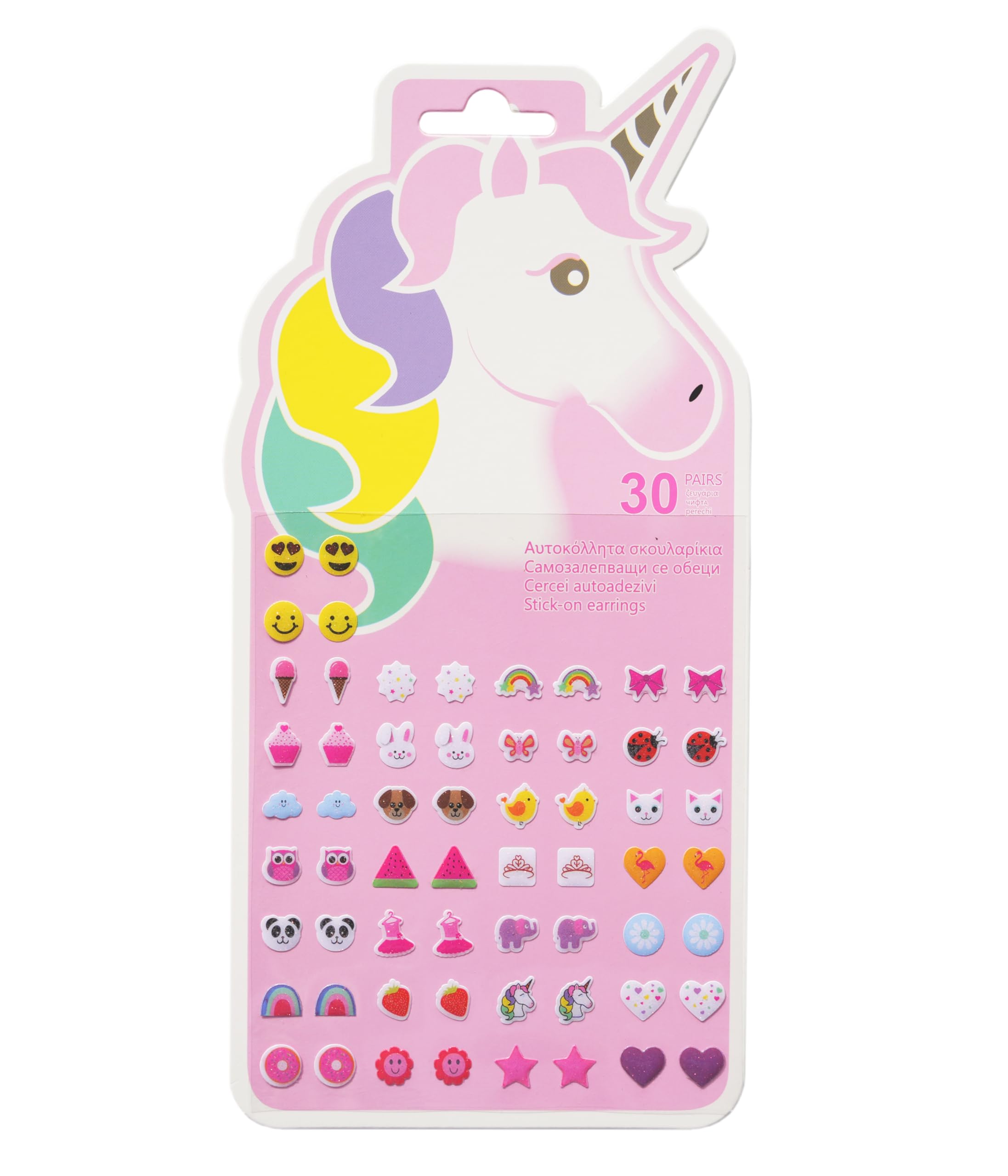 30 Pairs Kids Stick on Earrings - Unicorn Rainbow Sticker Earring for Little Girls 4-8 – Stick on Earrings for Little Girls 4-6 Press on Sticky Earring Jewelry Stickers (Unicorn)
