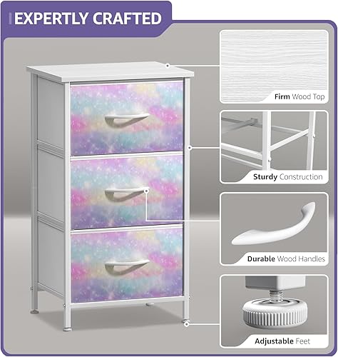 Miniatura 4 de Sorbus Mesita de noche con 3 cajones, mueble de noche y mesa auxiliar para el hogar, accesorios de dormitorio, oficina, dormitorio universitario,