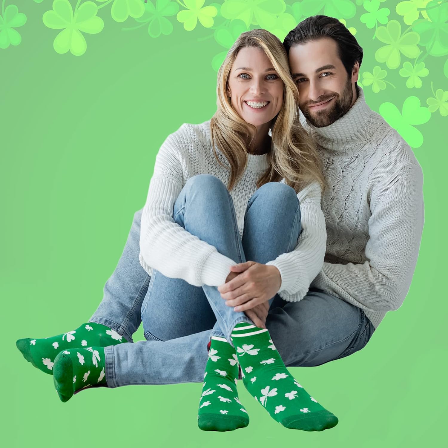 OBUSATT 2 Pairs St .Patricks Day Socks Bulk Men Shamrock Novelty Cotton Socks Irish Crew Dress Decorations for Women Men Gift Parade Costume Accessories - Image 4