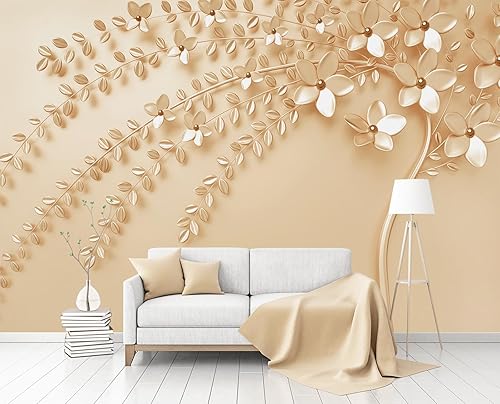 Miniatura 2 de TUNDJ - Papel tapiz floral en relieve con árbol 3D para sala de estar y dormitorio (no despegar ni pegar)
