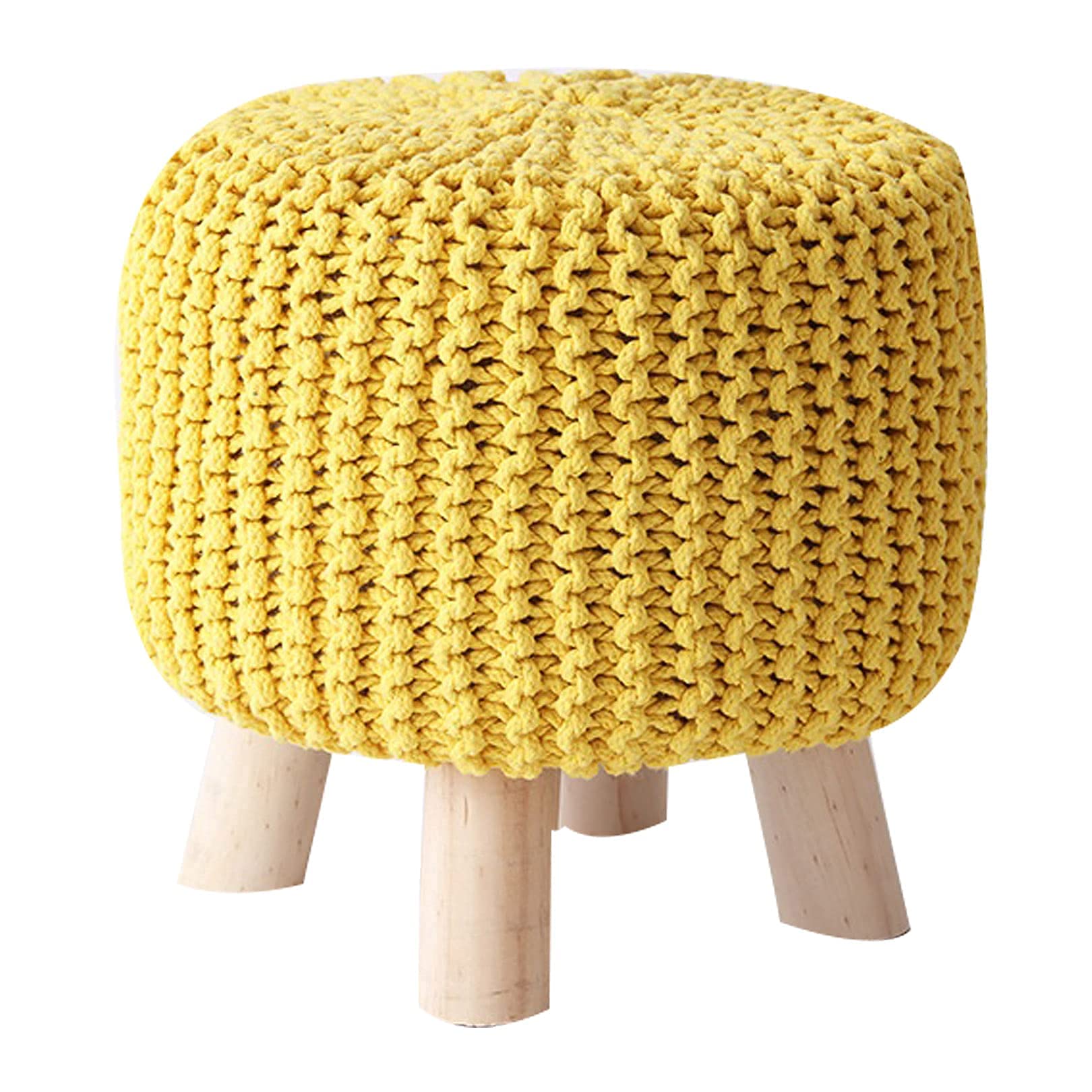Tabouret bas repose-pieds en coton jaune avec 4 pieds en bois