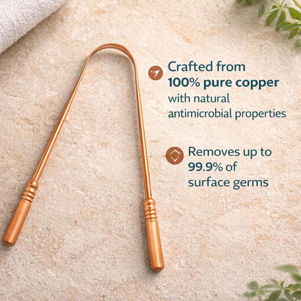 Copper Tongue Scraper Cleaner | Perfect Surgical Tongue Scraper | Best Remedy for Bad Breath | Maintains Oral Hygiene | Thick Safe Blunt Edges | Flexible Handle and Comfortable Grip (Pack 2)