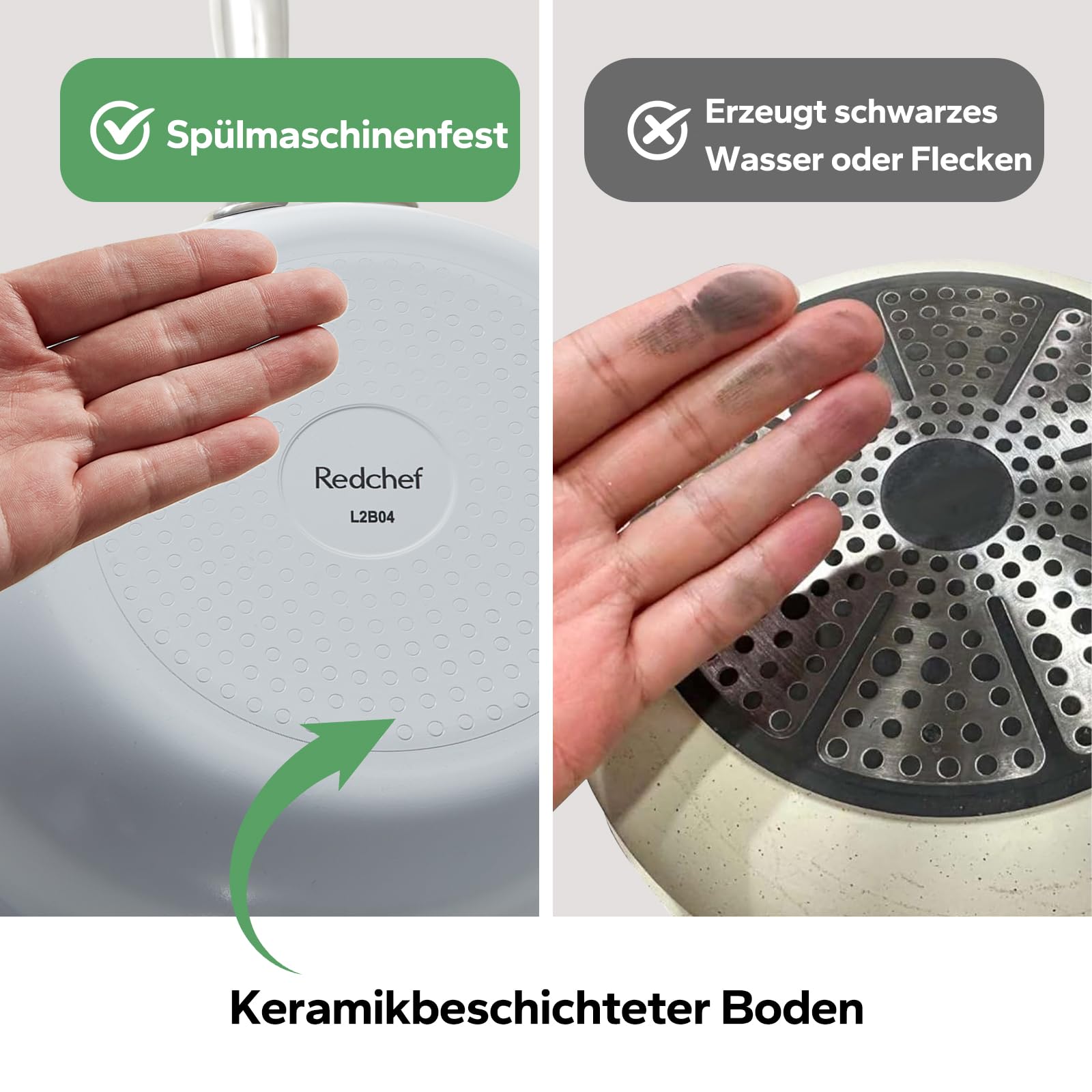 Redchef Set Padelle Ceramica Antiaderenti, 3 Padelle 20/24/28 Cm Con Antiaderenti In Alluminio, Batteria Pentole Induzione Per Tutti I Piani Cottura,Senza Ptfe, Pfas, Pfoa, Adatte Per Forno, Grigio