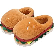 Unisex Adults Home & Kitchen Casual Playful Cotton, EVA Plush Slippers, Brown, Size Unisex, Non-Slip EVA Sole, Memory Foam Insole, Washable, Hamburger Design