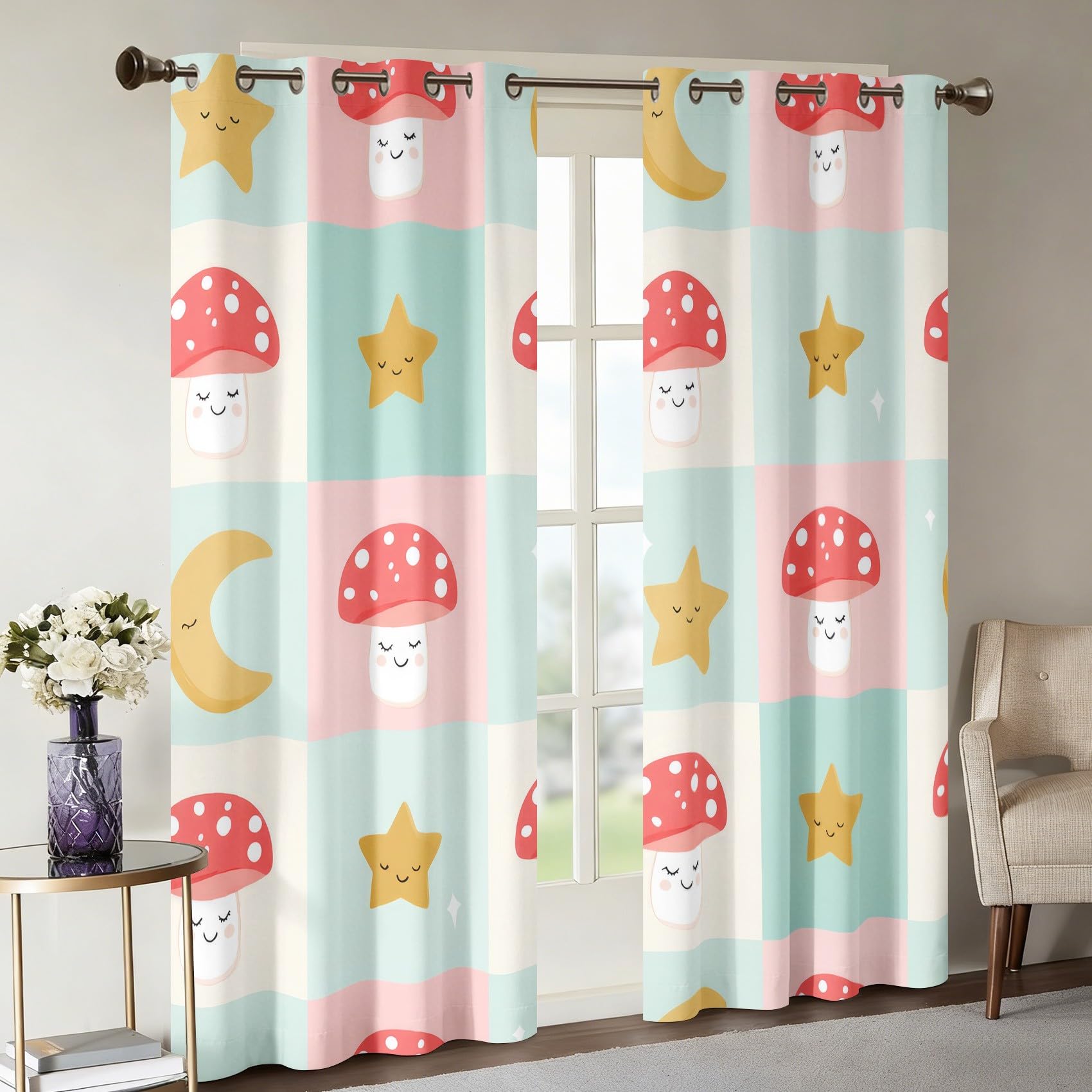 Genérico Cortinas Salon Seta Monísima, Cortinas Dormitorio Estampado Infantil Estrellas Lunas Decoracion Habitacion Ventana, Termicas Aislantes, con Anillas, 140x245 2 Piezas (An X Al) Q-D42