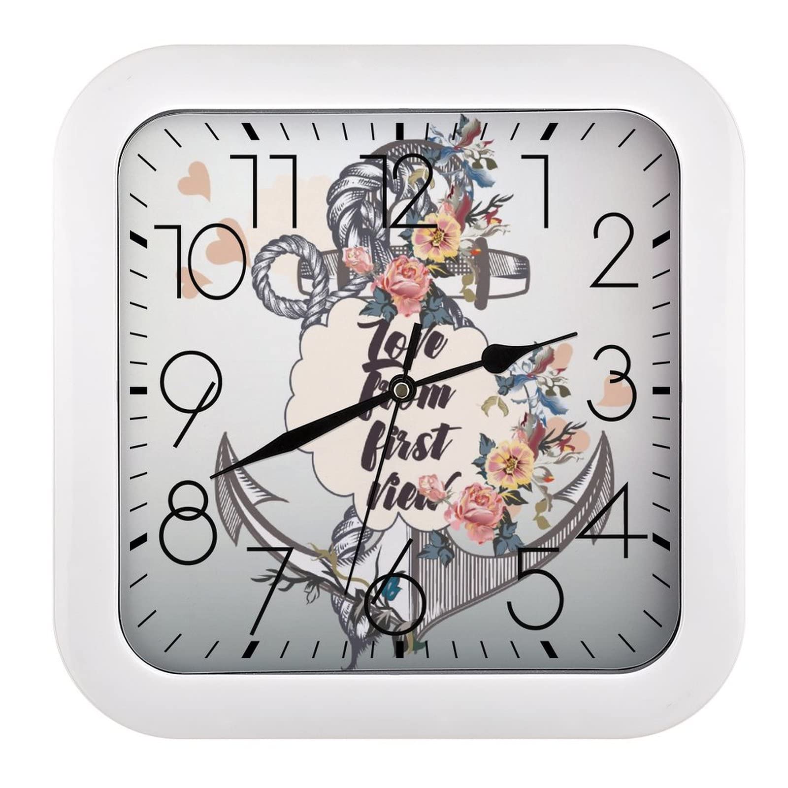 Pendule murale silencieuse moderne 26x26cm motif fleur pour salon et bureau