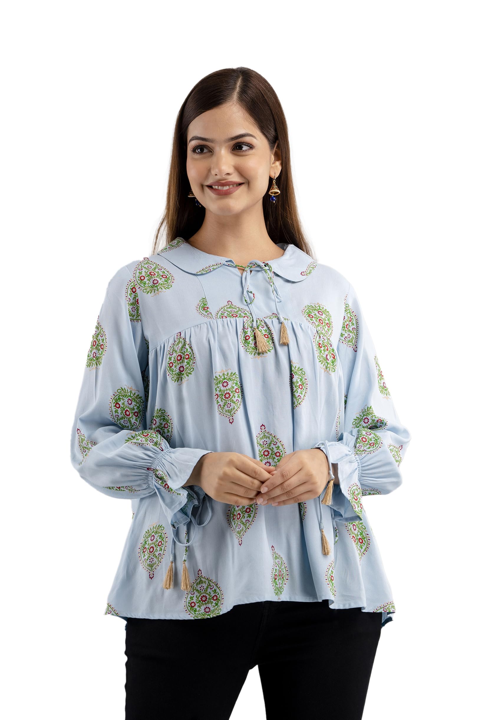 DMP FASHION Womens Rayon Printed Decent Aqua Blue Colour Big Boota Collarad Fashion Sleeve Top (B0CD7X1QZQ) Amazon Price History, Amazon Price Tracker