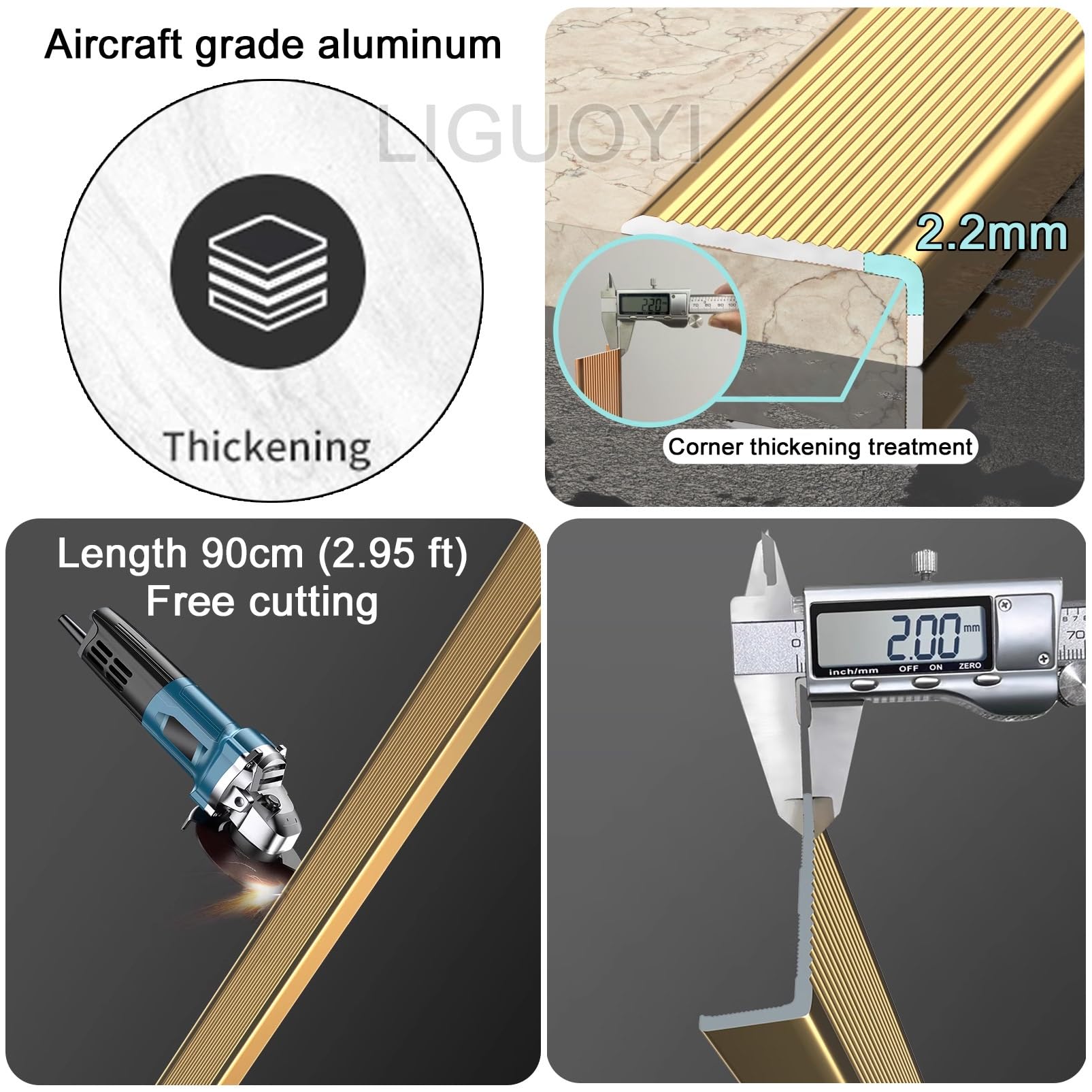 Aluminiowy profil ochronny narożnika schodowego, długość 90 cm, grubość 2 mm, antypoślizgowa listwa krawędziowa dla łatwej instalacji