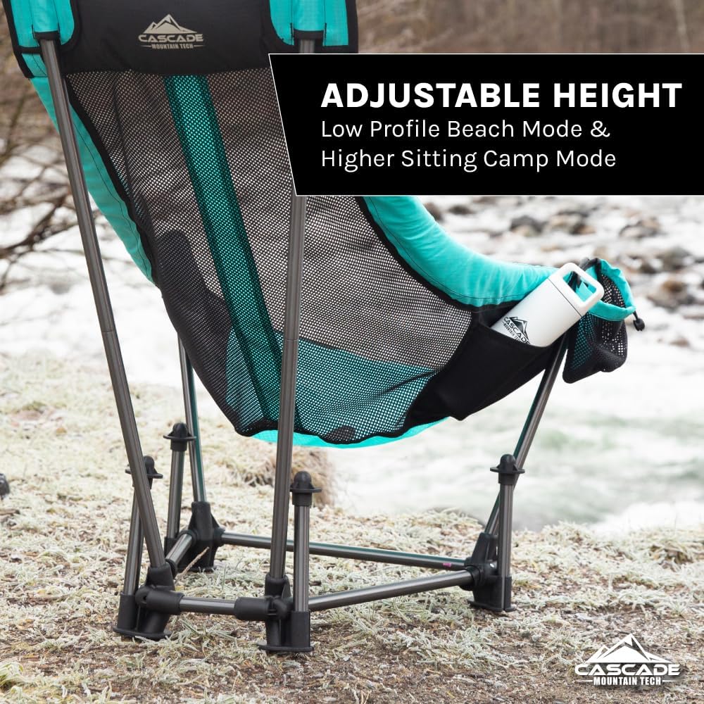 Cascade Mountain Tech Hammock Camp Chair with Adjustable Height - Ultralight for Backpacking, Camping, Sporting Events, Beach, and Picnics with Carry Bag