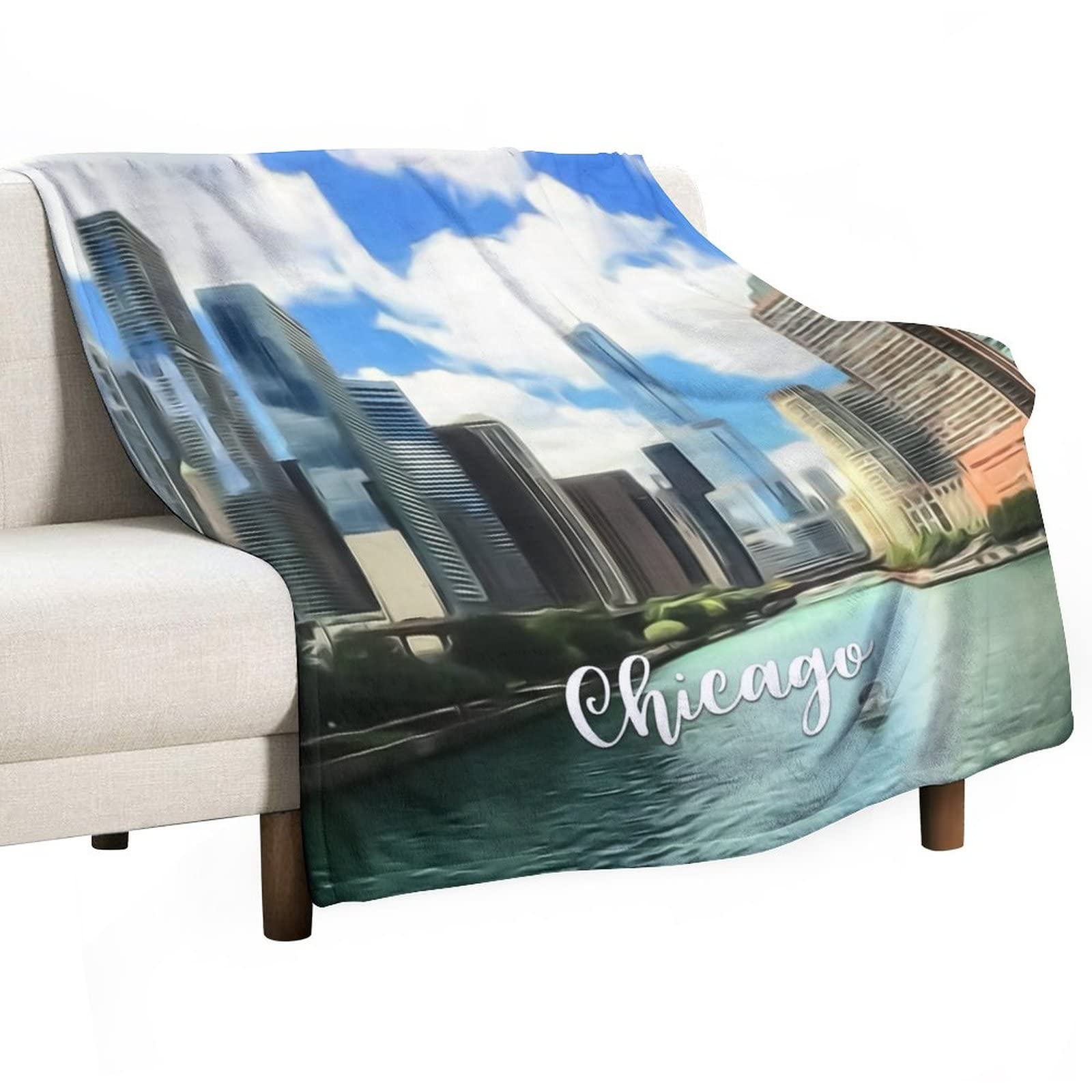 Couverture flanelle Chicago cadeau adulte plaid personnalisé