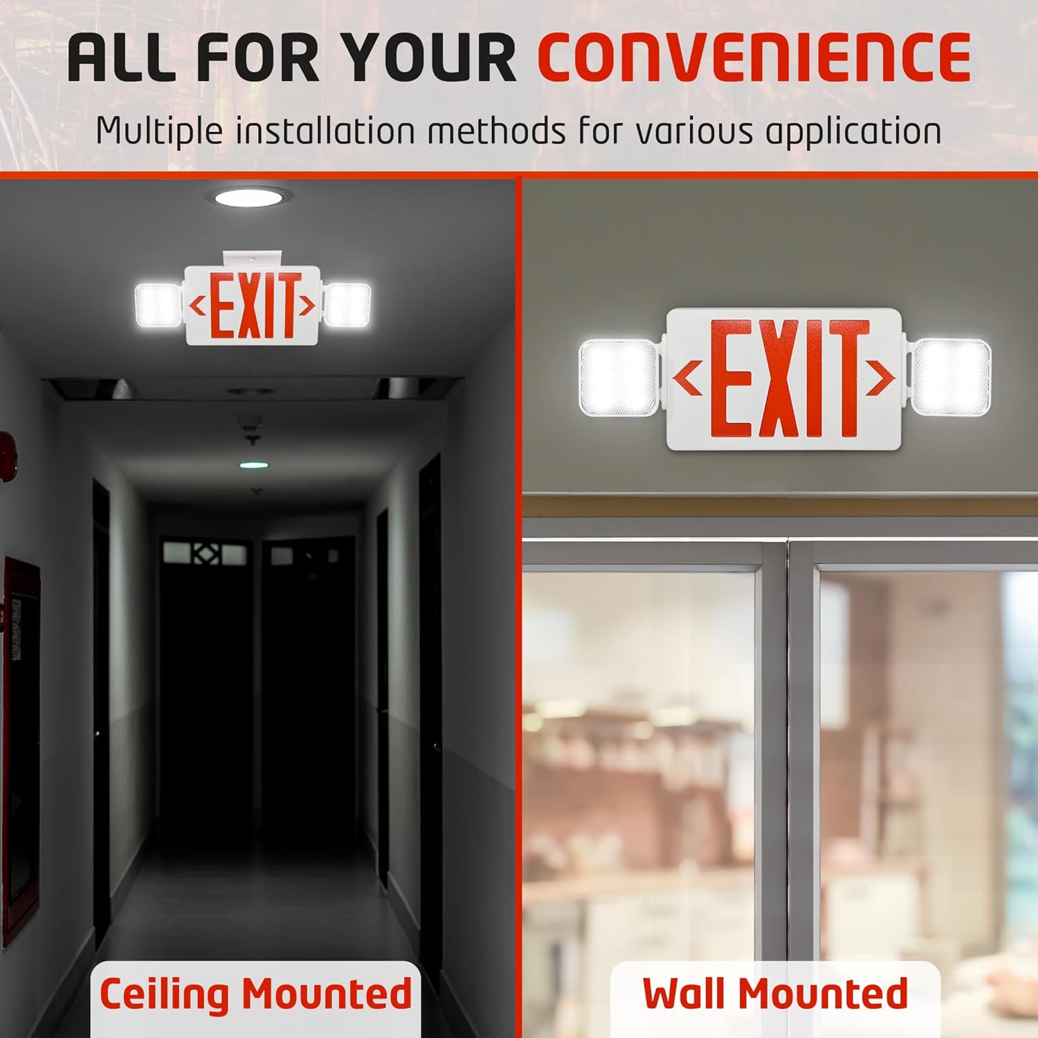 Ciata LED Exit Sign with Emergency Lights for Business, Commercial, or Industrial Safety, 90-Minute Battery Operated Backup, Ceiling or Wall Mount Signage, Adjustable Lighting, Fire Resistant (White)