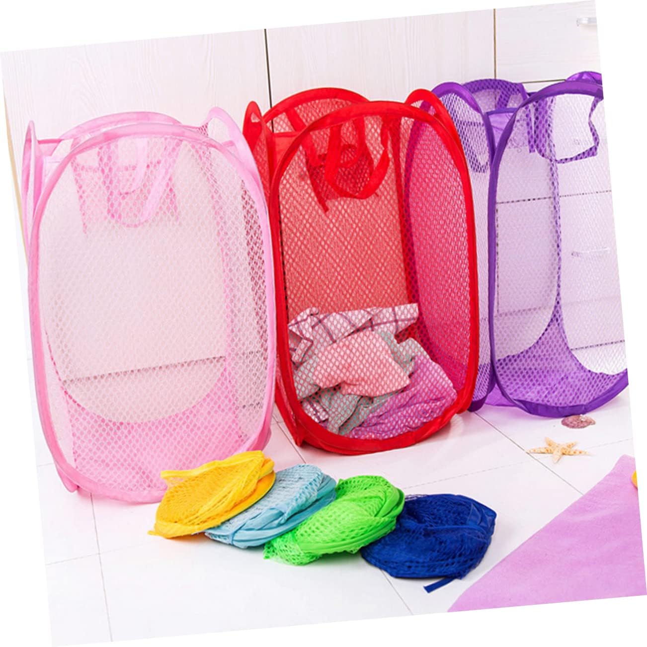 Pop up Laundry Hamper with Wire Bracket, Nylon Steel Foldable Basket