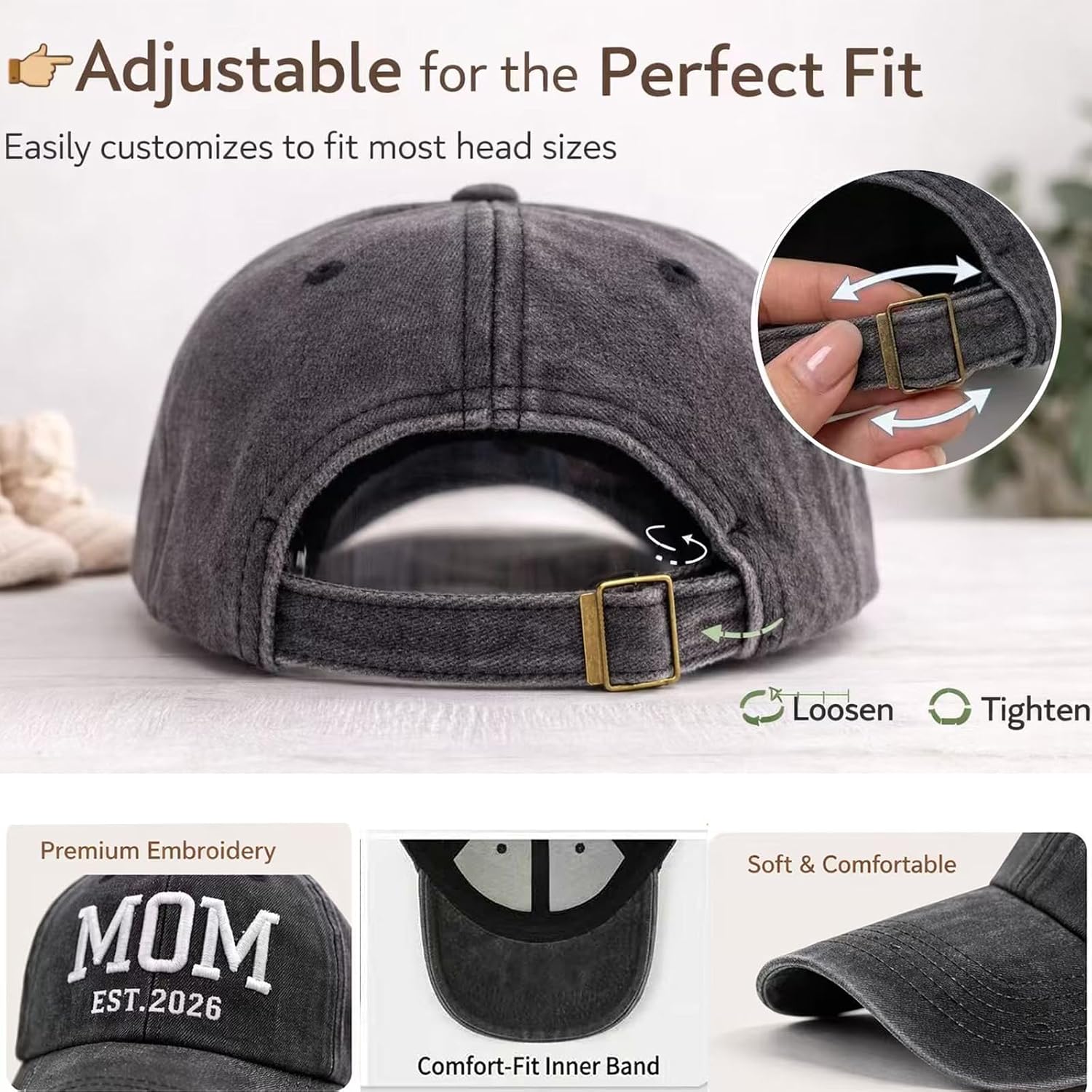 Mom and Dad Hats Est 2026-2PCS Adjustable Embroidered Baseball Caps for New Parents Gifts Pregnancy Announcement