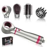 4-in-1 Detachable Blowout Brush - Negative Ionic Hot Air Styler with 4 Brush Heads for Drying&comma; Volumizing&comma; Curling & Straightening with ALCI Safety Plug&comma; 3 Heat Settings