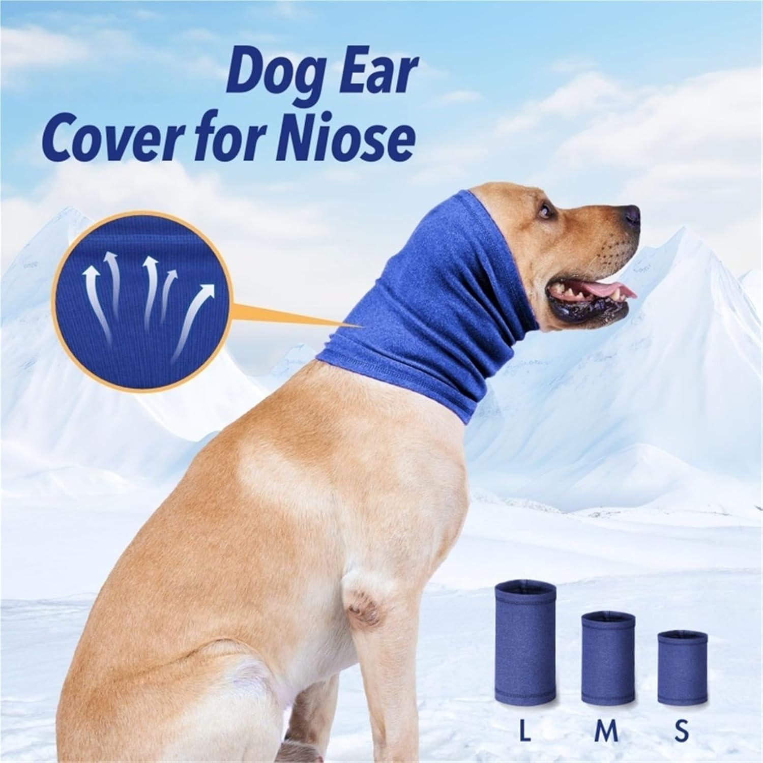 Dog Ear Wrap 6pcs Dog Grooming Earmuff Warm Headband Ear Cover Neck Hat Noise Cancel Scarf Collar Soundproof Anxiety(Blue,M 30cm-51cm)