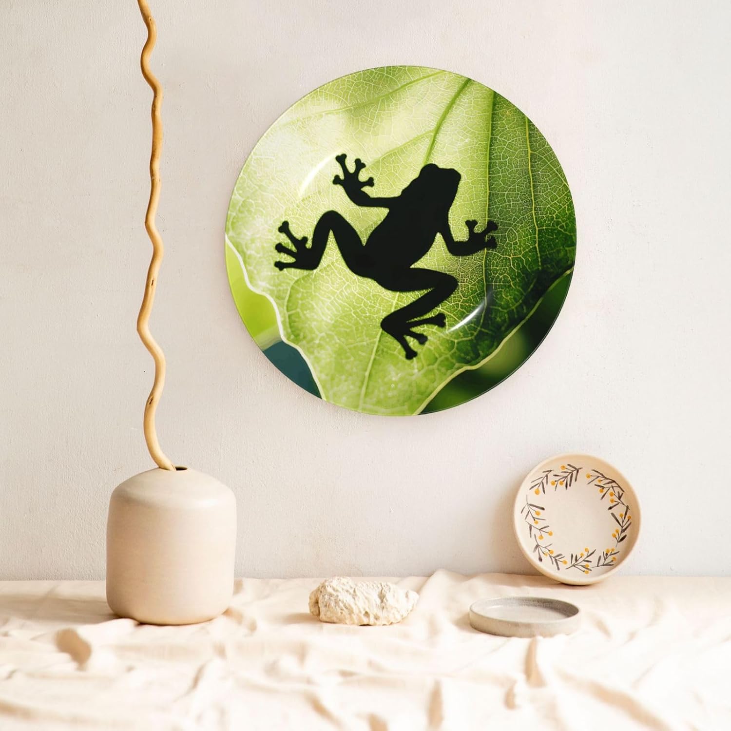 Frog Shadow On The Leaf Style Ceramic Plate Display Home Display With Stand Wall Hanging Plate For Home Decor 10 Inch
