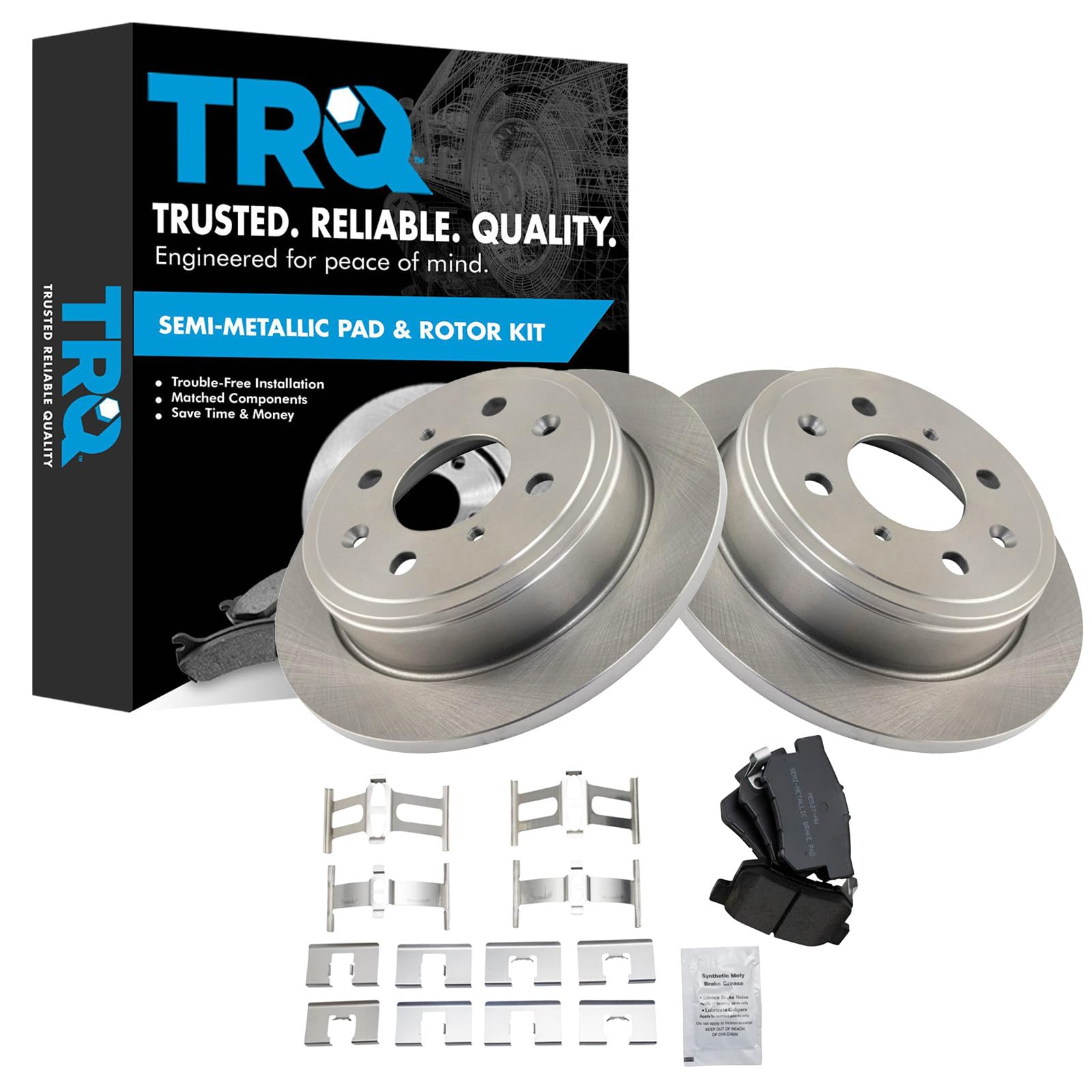 TRQ Rear Brake Pad and Rotor Set Semi Metallic Rotors Compatible with 1997-2001 Acura Integra